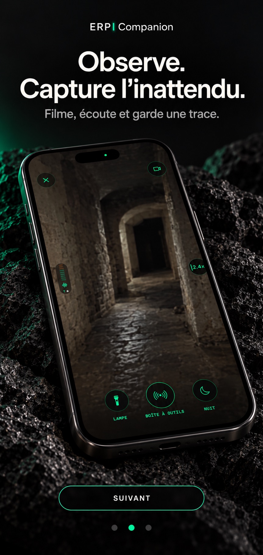 Visuel de présentation ERPi Companion : interface caméra Live sur un iPhone