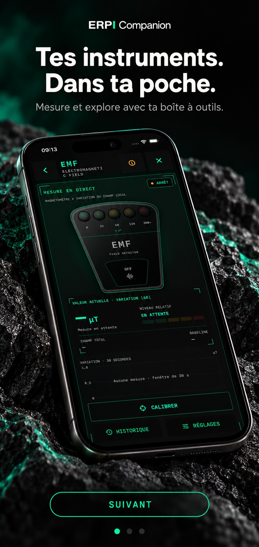 Visuel de présentation de l’instrument EMF ERPi sur iPhone